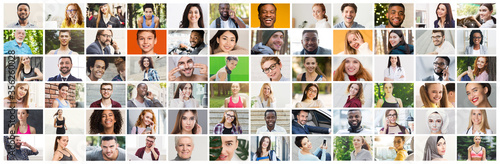 Fotografía Collage of diverse multiethnic candid people smiling over colorful background
