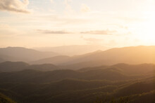 Mountain Ridges In The Nantahala National Forest In Western North Carolina At Sunset