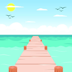 flat vector illustration of a pier by the beach. dock cartoon illustration