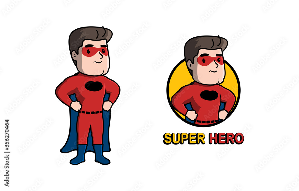 Super hero mascot logo design concept. Cute boy standing with costume ...