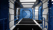 © 3D motion - Space ship futuristic interior. Sci fi view. 3d rendering.