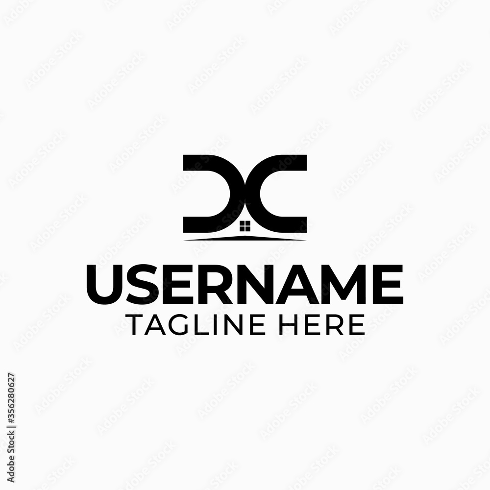 Design a DC letter monogram logo with a house symbol in negative space ...