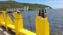 Broken Yellow Cement With Rebar And Sea Water In Guanica, Puerto Rico