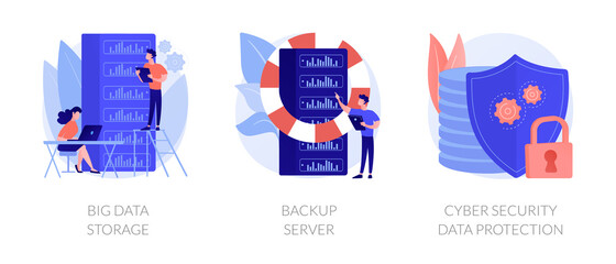 Poster - Computer access protection and database security software. Big data storage, backup server, cybersecurity and data protection metaphors. Vector isolated concept metaphor illustrations