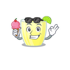 Wall Mural - A cartoon drawing of daiquiri cocktail holding cone ice cream