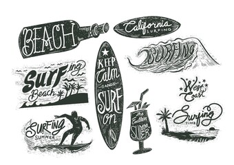 Sticker - set of surfing beach typographies