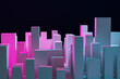 © Виталий Сова - Downtown business district  skyscrapers. Square shapes composition geometric. Abstract generic  pink-blue city with modern office buildings illustration