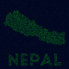 Naklejka na meble Digital Nepal logo. Country symbol in hacker style. Binary code map of Nepal with country name. Elegant vector illustration.