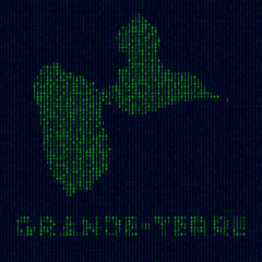 Naklejka na meble Digital Grande-Terre logo. Island symbol in hacker style. Binary code map of Grande-Terre with island name. Attractive vector illustration.