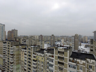 Modern residential area of Kiev at winter time (drone image)