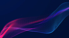 Abstract Futuristic Wave Background. Network Connection Dots And Lines. Digital Background. 3d