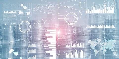 Wall Mural - business intelligence dashboard with key performance indicators on a virtual screen computer interfa
