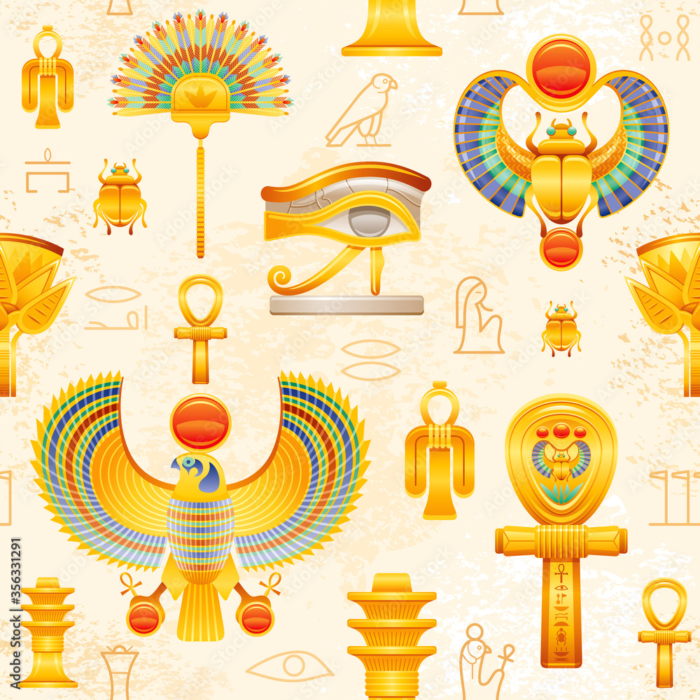 Ancient Egypt seamless pattern. Egyptian pharaoh vector symbol ...
