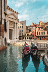 canal in venice italy. Canals and gondola are hallmark of Venice. Travel destination concept. 