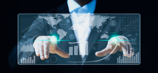 Business man touching on virtual screen. Modern technology concepts.Business and technology concept.Marketing concept