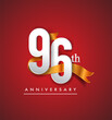 96th anniversary logotype with golden ribbon isolated on red elegance background, vector design for birthday celebration, greeting card and invitation card.
