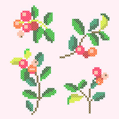 Sticker - vector illustration cross stitch cranberry