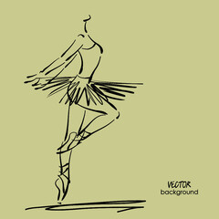 Wall Mural - art sketched beautiful young ballerina with tutu in pose of dance