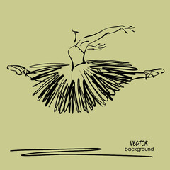 Poster - art sketched beautiful young ballerina with long tutu in fly dance