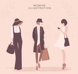 Wall Mural - Fashion stylish women collection on floral background