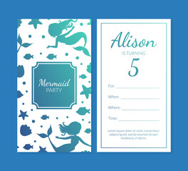 Sticker - Mermaid Party Invitation Card Template with Aquatic Nature Elements and Space for Text, Under the Sea Theme Vector Illustration