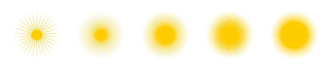 Wall Mural - sun. sun vector icons collection. sun rays yellow, isolated. vector illustration