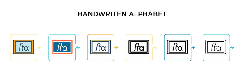 Handwriten alphabet vector icon in 6 different modern styles. Black, two colored handwriten alphabet icons designed in filled, outline, line and stroke style. Vector illustration can be used for web,