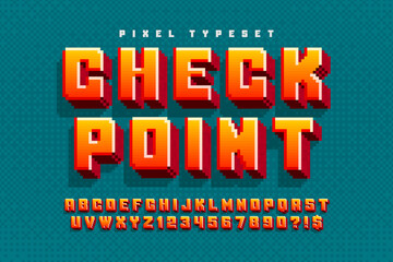 Sticker - Pixel vector alphabet design, stylized like in 8-bit games.