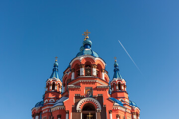 Beautiful view of Kazan Church an iconic Orthodox church in the city of Irkutsk, Russia. Kazan Icon of the Mother of God. It is known for the Irkutsk’s largest church bell.