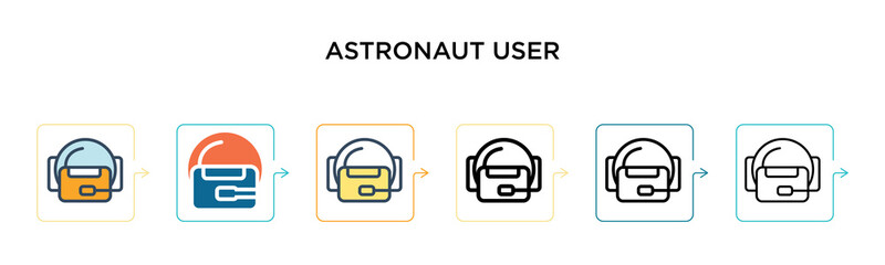 Astronaut user vector icon in 6 different modern styles. Black, two colored astronaut user icons designed in filled, outline, line and stroke style. Vector illustration can be used for web, mobile, ui