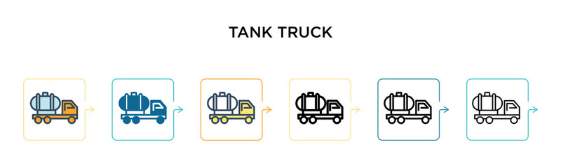 Wall Mural - Tank truck vector icon in 6 different modern styles. Black, two colored tank truck icons designed in filled, outline, line and stroke style. Vector illustration can be used for web, mobile, ui