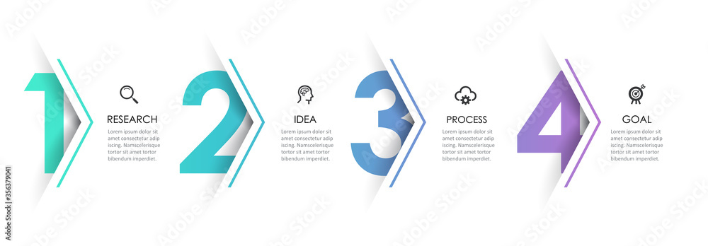 Vector Infographic arrow design with 4 options or steps. Infographics for business concept. Can be used for presentations banner, workflow layout, process diagram, flow chart, info graph - obrazy, fototapety, plakaty 