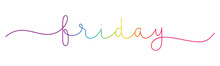 FRIDAY Rainbow Gradient Vector Monoline Calligraphy Banner With Swashes