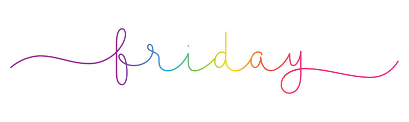 Sticker - FRIDAY rainbow gradient vector monoline calligraphy banner with swashes