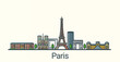 Banner of Paris city in flat line trendy style. All buildings separated and customizable. Line art.