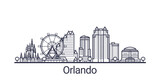Fototapeta Londyn - Linear banner of Orlando city. All Orlando buildings - customizable objects with opacity mask, so you can simple change composition and background fill. Line art.
