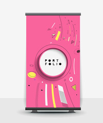 Canvas Print - roll up banner stand design line art text poster with space of your textand photo, vector illustrati