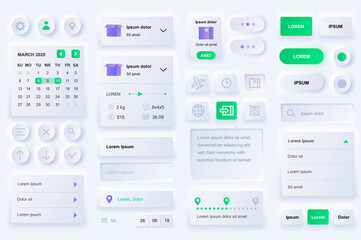 Aufkleber - User interface elements for delivery mobile app. International express delivery, logistics and route tracking gui templates. Unique neumorphic ui ux design kit. Navigation, search form and components.