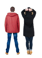 Canvas Print - Back view of couple in winter jacket.