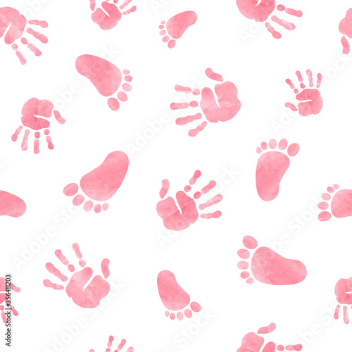 Tapeta różowa  wzor-z-nadrukami-dloni-i-stop-dla-dzieci-baby-prysznic-akwarela-wektor-ilustr