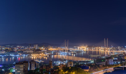 Fototapete - Vladivostok cityscape skyline at night.