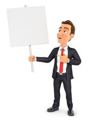 Wall Mural - 3d businessman holding blank sign board