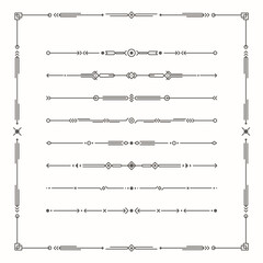 Wall Mural - Dividers vector set. Geometric vintage horizontal isolated line border and text design element. Collection of page rules. Separation text selection. Minimalism. Royal book border collection.