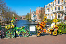 Bikes Decorated With Flowers In Amsterdam The Netherlands