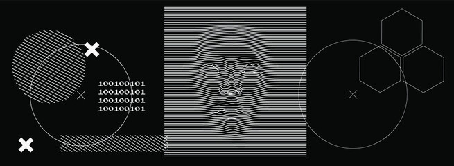 Aufkleber - Artificial Intelligence concept. 3D model of human face made of lines, Op art surreal style.