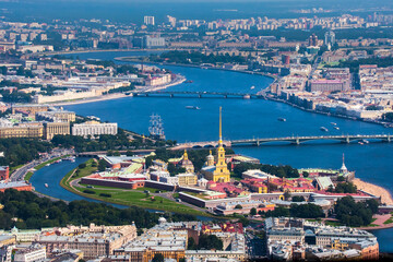 Wall Mural - Saint Petersburg. Russia. Peter-Pavel's Fortress. Panorama of Saint Petersburg. Peter and Paul Fortress aerial view. Cityscape with quadcopter. Canals of St. Petersburg. Traveling in Russia. Bridges