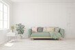 © AntonSh - White living room with sofa. Scandinavian interior design. 3D illustration