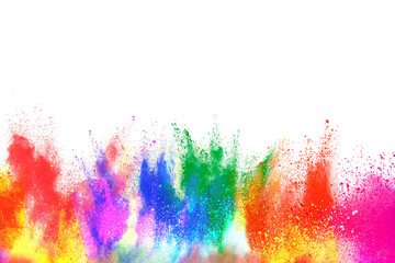 Wall Mural - Abstract powder splatted background. Colorful powder explosion on white background. Colored cloud. Colorful dust explode. Paint Holi.