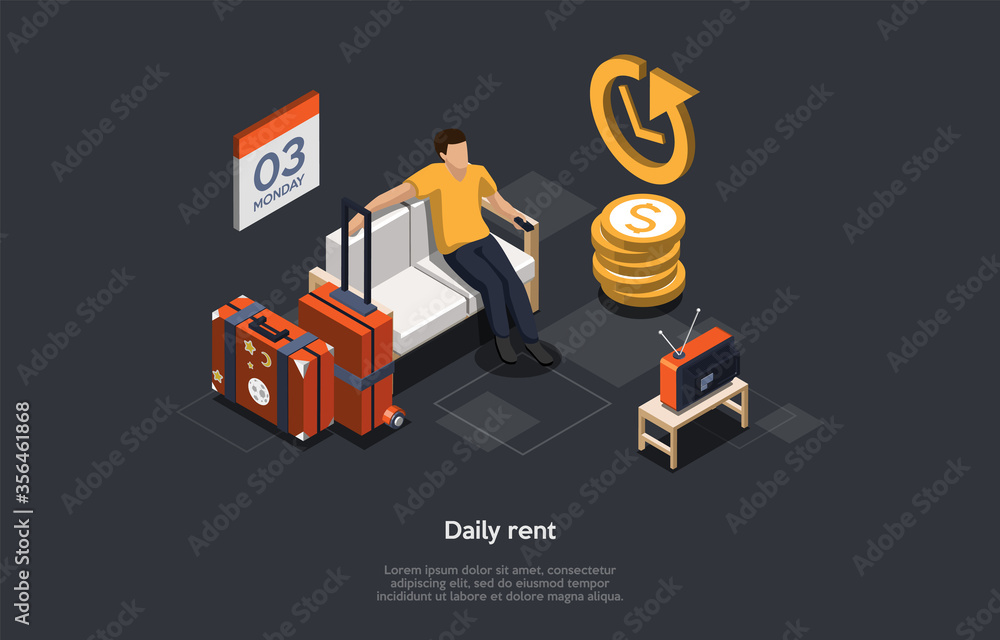 Concept Of Daily Real Estate Rent. Man Has Rent An Apartment For The ...