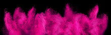 Pink Magenta Holi Paint Color Powder Explosion Isolated  Dark Black Background. Industry Beautiful Party Festival Concept
